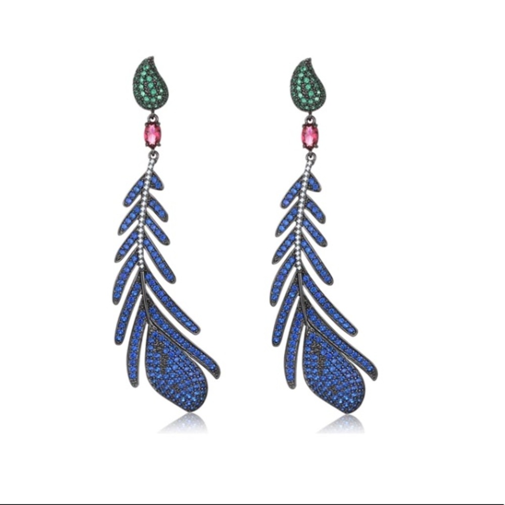 Feather cz earrings